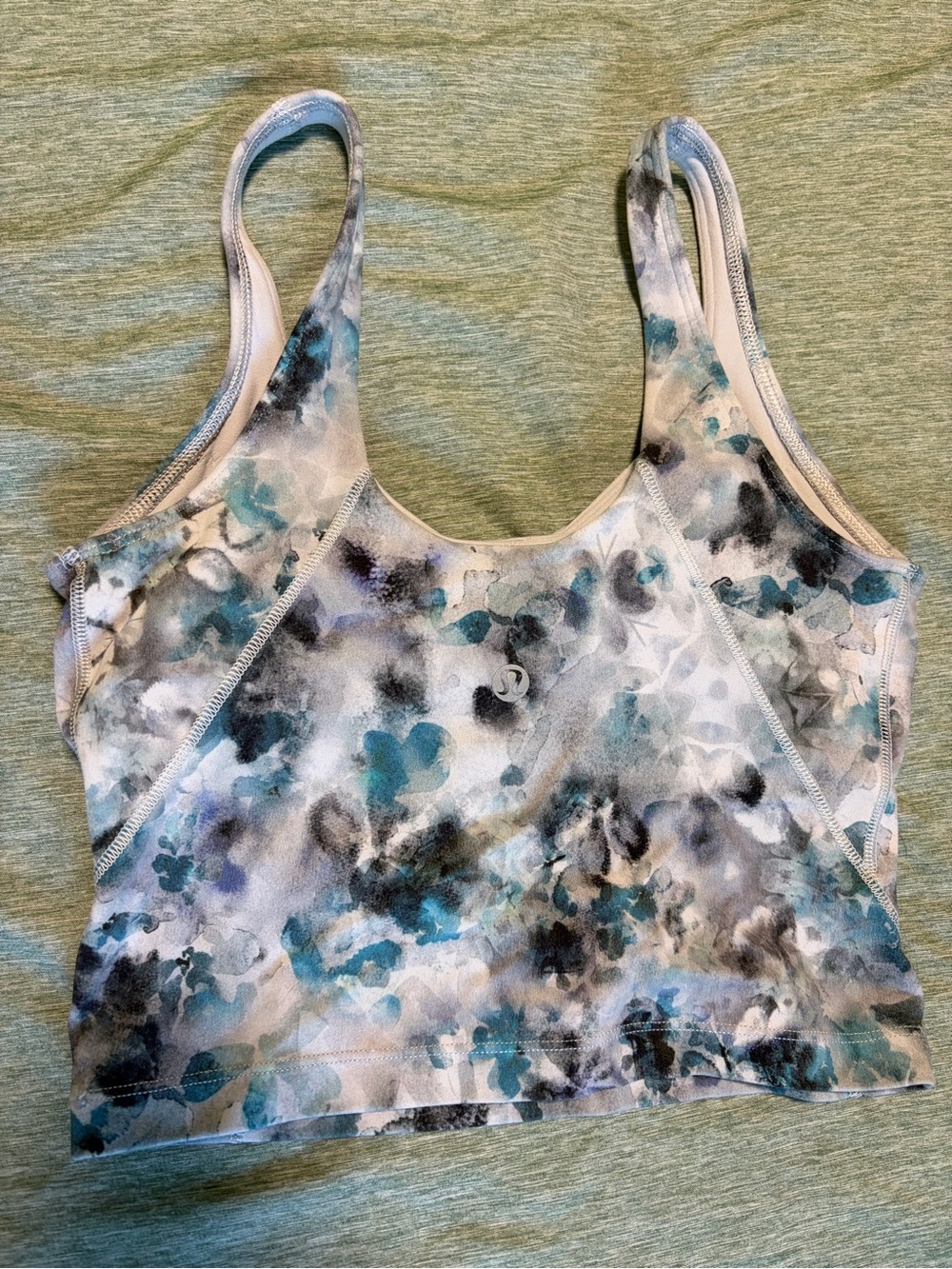 lululemon athletica watercolor floral tank top in teal, gray, black, white